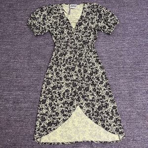 Just Female Alicia Dress Small Green Floral Puff Sleeves Midi Smocked Waist